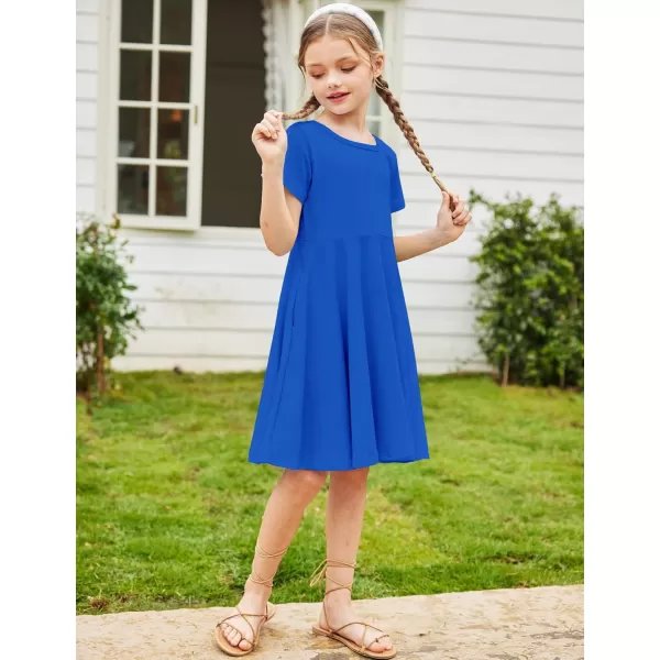 Arshiner Girls Dress Basic Short Sleeve A Line Swing Skater Twirl School Party Dress
