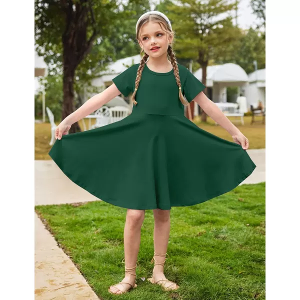 Arshiner Girls Dress Basic Short Sleeve A Line Swing Skater Twirl School Party Dress