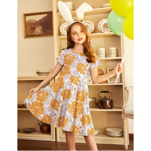 Arshiner Girls Dress Basic Short Sleeve A Line Swing Skater Twirl School Party Dress