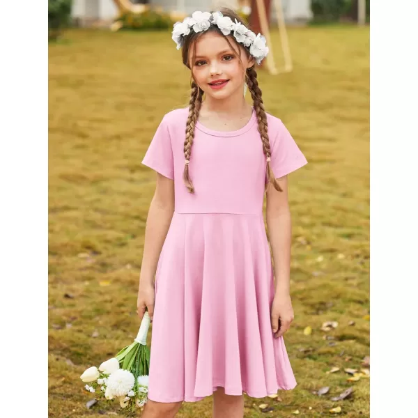 Arshiner Girls Dress Basic Short Sleeve A Line Swing Skater Twirl School Party Dress