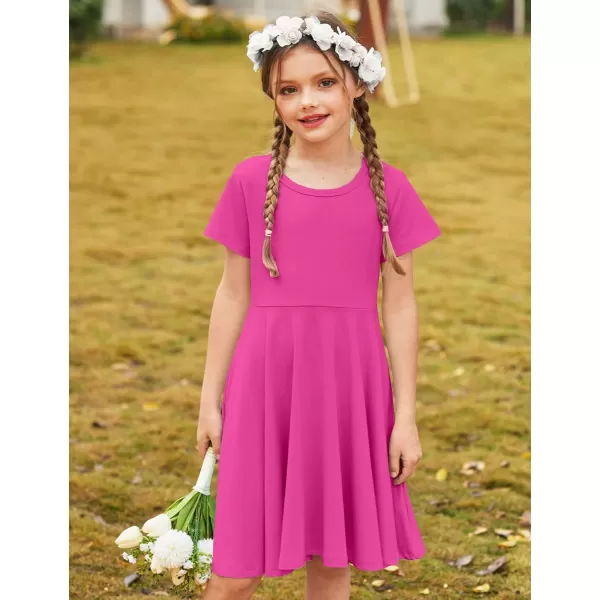 Arshiner Girls Dress Basic Short Sleeve A Line Swing Skater Twirl School Party Dress