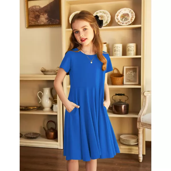 Arshiner Girls Dress Basic Short Sleeve A Line Swing Skater Twirl School Party Dress