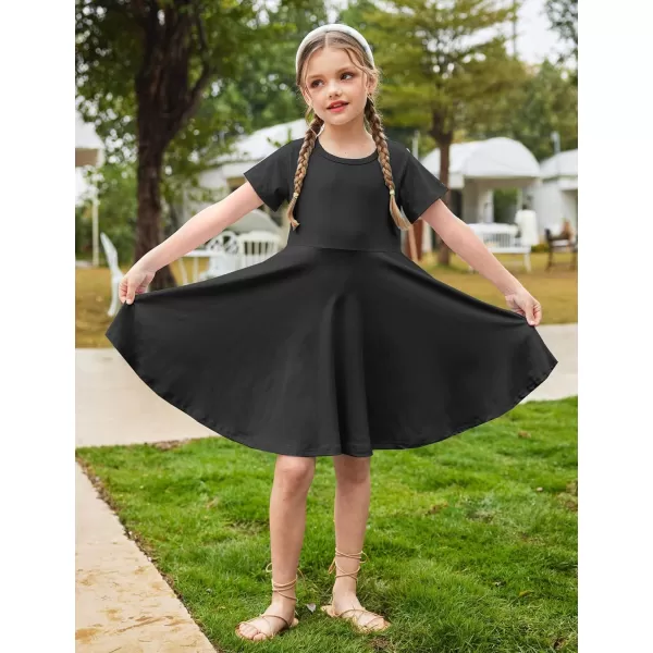 Arshiner Girls Dress Basic Short Sleeve A Line Swing Skater Twirl School Party Dress