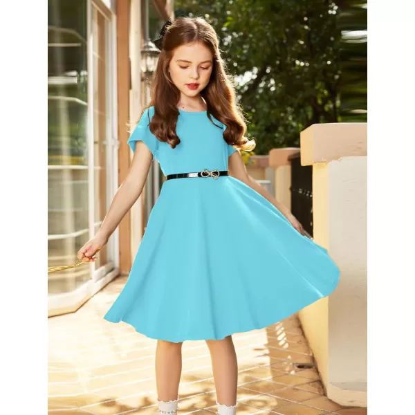 Arshiner Girls Dress Basic Short Sleeve A Line Swing Skater Twirl School Party Dress