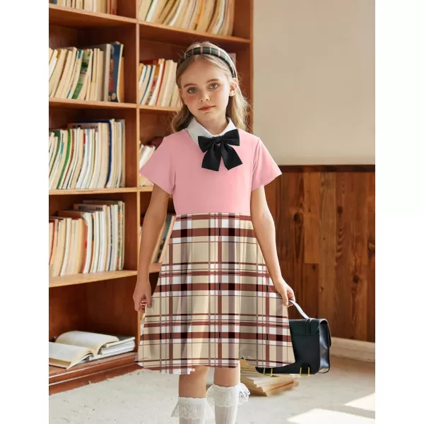 Arshiner Girls Dress Basic Short Sleeve A Line Swing Skater Twirl School Party Dress