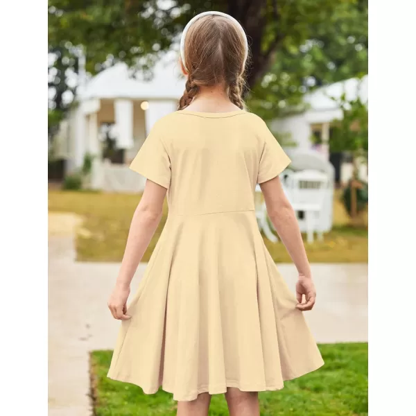 Arshiner Girls Dress Basic Short Sleeve A Line Swing Skater Twirl School Party Dress