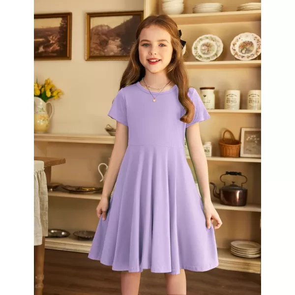 Arshiner Girls Dress Basic Short Sleeve A Line Swing Skater Twirl School Party Dress