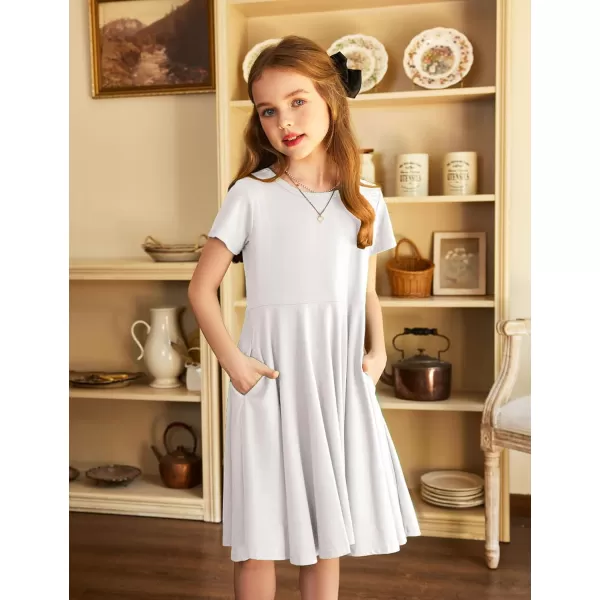 Arshiner Girls Dress Basic Short Sleeve A Line Swing Skater Twirl School Party Dress