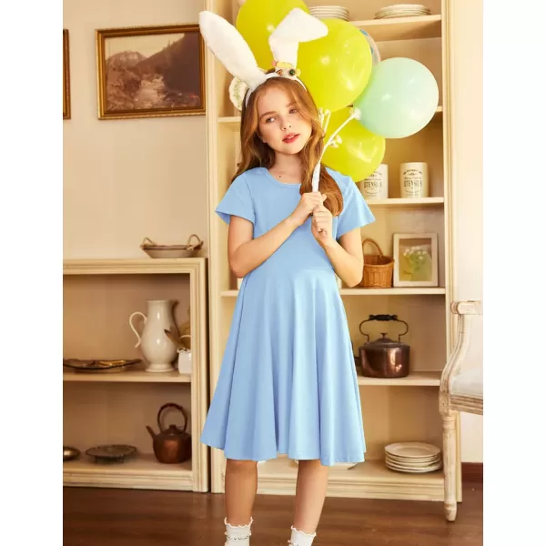 Arshiner Girls Dress Basic Short Sleeve A Line Swing Skater Twirl School Party Dress
