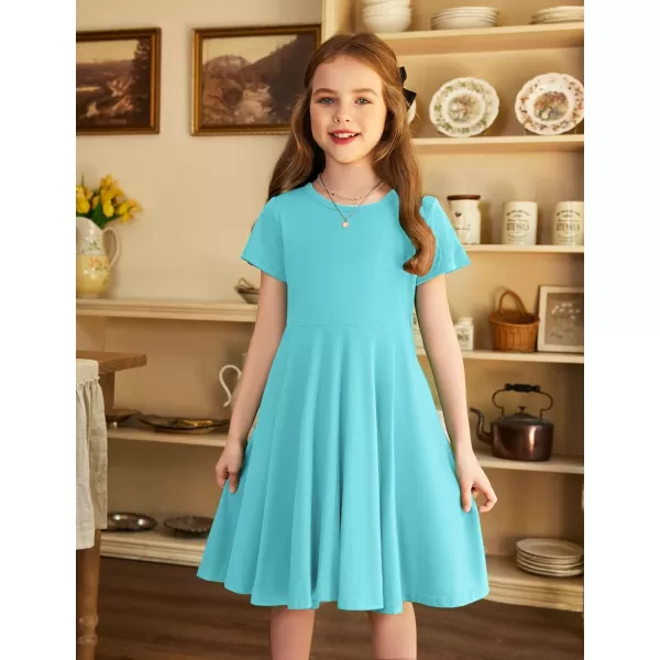 Arshiner Girls Dress Basic Short Sleeve A Line Swing Skater Twirl School Party Dress
