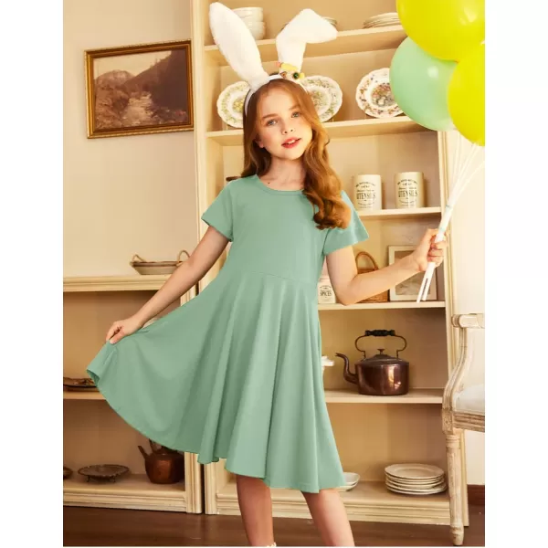 Arshiner Girls Dress Basic Short Sleeve A Line Swing Skater Twirl School Party Dress