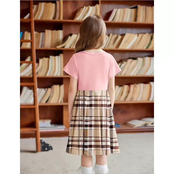 Arshiner Girls Dress Basic Short Sleeve A Line Swing Skater Twirl School Party Dress