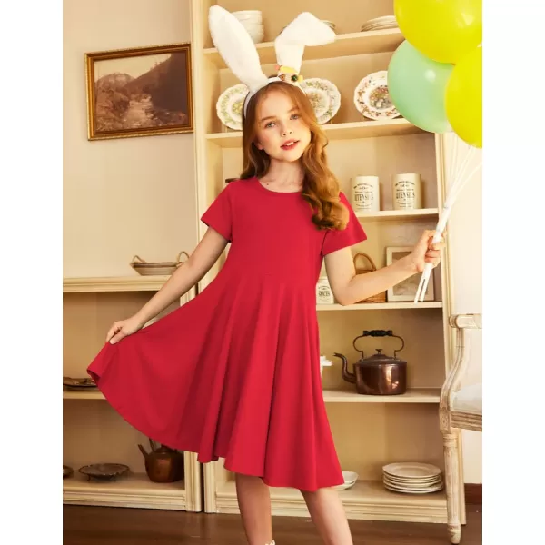 Arshiner Girls Dress Basic Short Sleeve A Line Swing Skater Twirl School Party Dress