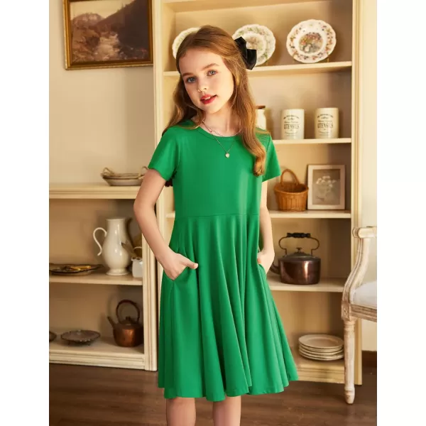 Arshiner Girls Dress Basic Short Sleeve A Line Swing Skater Twirl School Party Dress