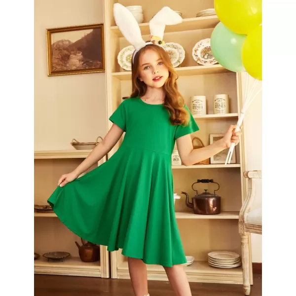 Arshiner Girls Dress Basic Short Sleeve A Line Swing Skater Twirl School Party Dress