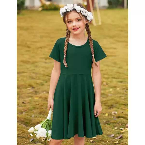 Arshiner Girls Dress Basic Short Sleeve A Line Swing Skater Twirl School Party Dress