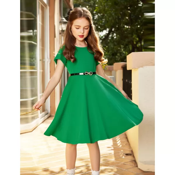 Arshiner Girls Dress Basic Short Sleeve A Line Swing Skater Twirl School Party Dress