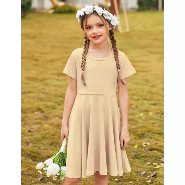 Arshiner Girls Dress Basic Short Sleeve A Line Swing Skater Twirl School Party Dress