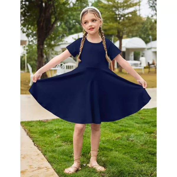 Arshiner Girls Dress Basic Short Sleeve A Line Swing Skater Twirl School Party Dress