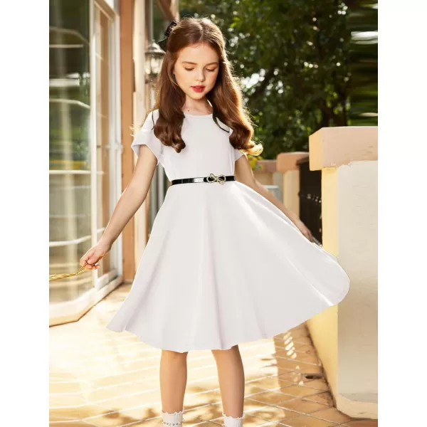 Arshiner Girls Dress Basic Short Sleeve A Line Swing Skater Twirl School Party Dress