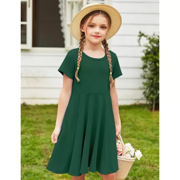 Arshiner Girls Dress Basic Short Sleeve A Line Swing Skater Twirl School Party Dress