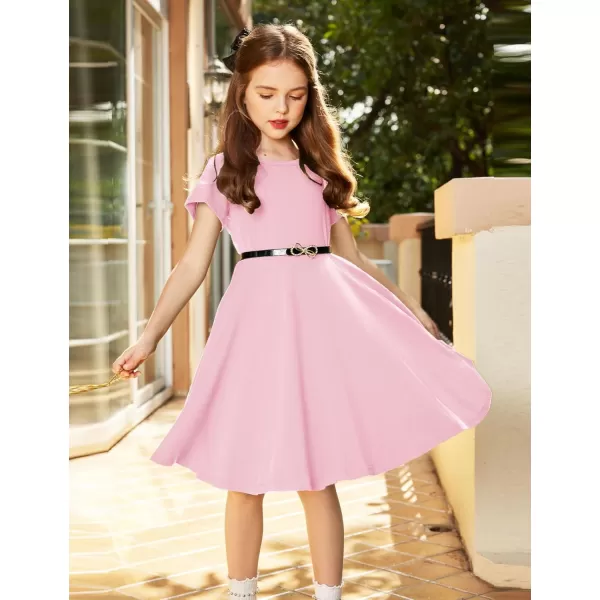 Arshiner Girls Dress Basic Short Sleeve A Line Swing Skater Twirl School Party Dress