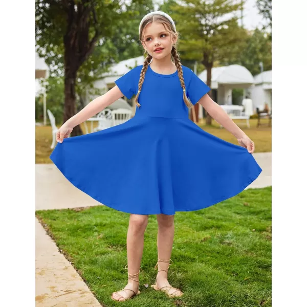 Arshiner Girls Dress Basic Short Sleeve A Line Swing Skater Twirl School Party Dress