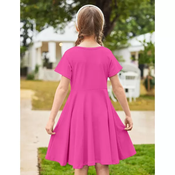 Arshiner Girls Dress Basic Short Sleeve A Line Swing Skater Twirl School Party Dress