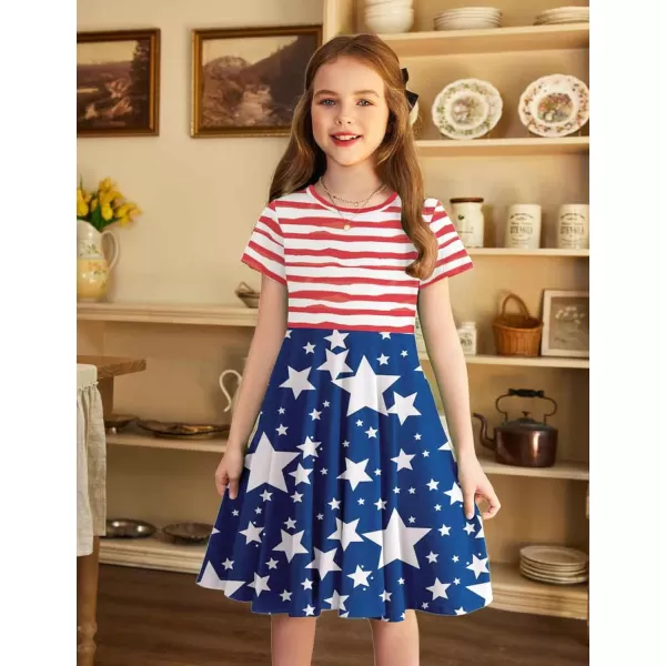 Arshiner Girls Dress Basic Short Sleeve A Line Swing Skater Twirl School Party Dress