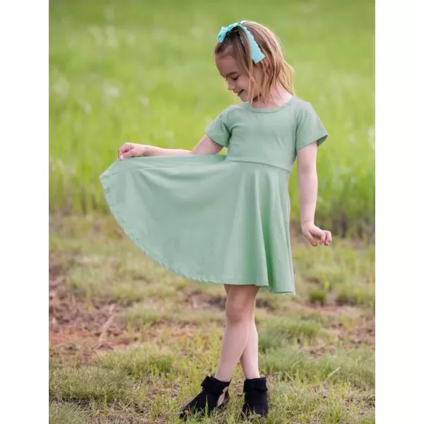 Arshiner Girls Dress Basic Short Sleeve A Line Swing Skater Twirl School Party Dress