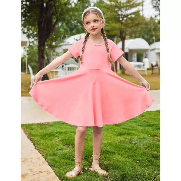 Arshiner Girls Dress Basic Short Sleeve A Line Swing Skater Twirl School Party Dress