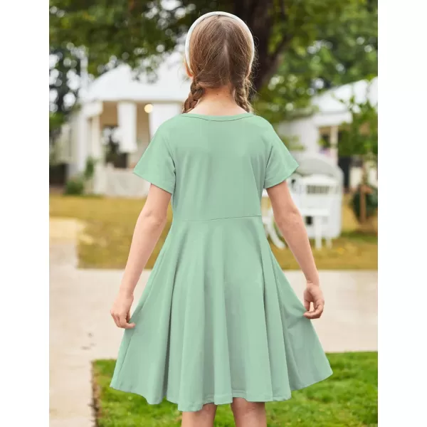 Arshiner Girls Dress Basic Short Sleeve A Line Swing Skater Twirl School Party Dress