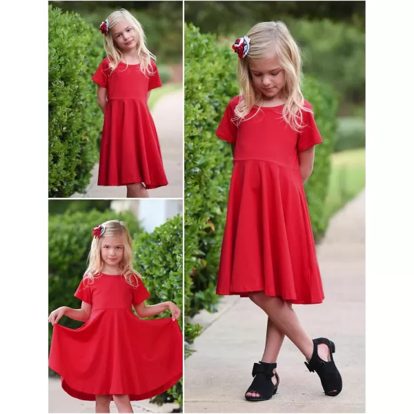 Arshiner Girls Dress Basic Short Sleeve A Line Swing Skater Twirl School Party Dress