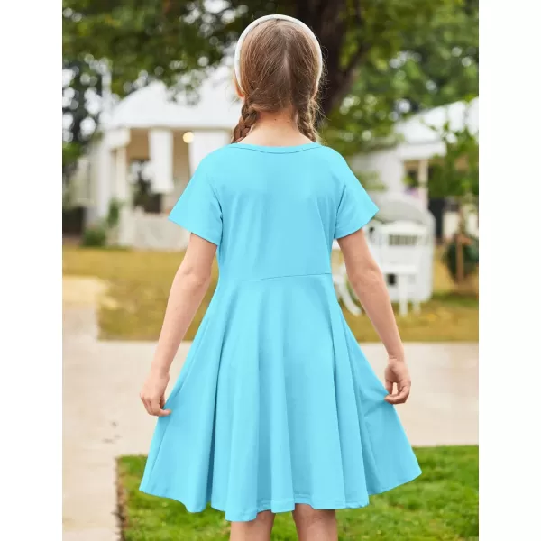 Arshiner Girls Dress Basic Short Sleeve A Line Swing Skater Twirl School Party Dress