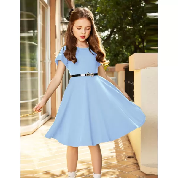 Arshiner Girls Dress Basic Short Sleeve A Line Swing Skater Twirl School Party Dress