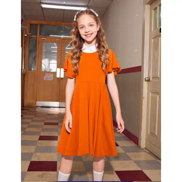 Arshiner Girls Dress Butterfly Sleeve Stretch A-Line Swing Skater Twirl School Dress with Pockets