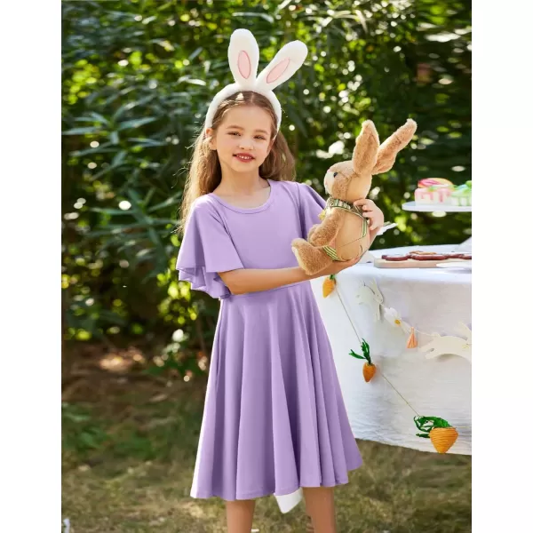 Arshiner Girls Dress Butterfly Sleeve Stretch A-Line Swing Skater Twirl School Dress with Pockets