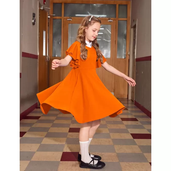 Arshiner Girls Dress Butterfly Sleeve Stretch A-Line Swing Skater Twirl School Dress with Pockets