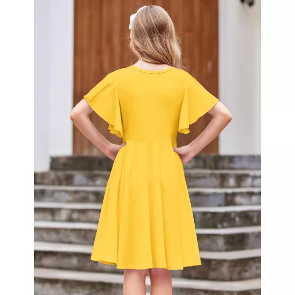 Arshiner Girls Dress Butterfly Sleeve Stretch A-Line Swing Skater Twirl School Dress with Pockets