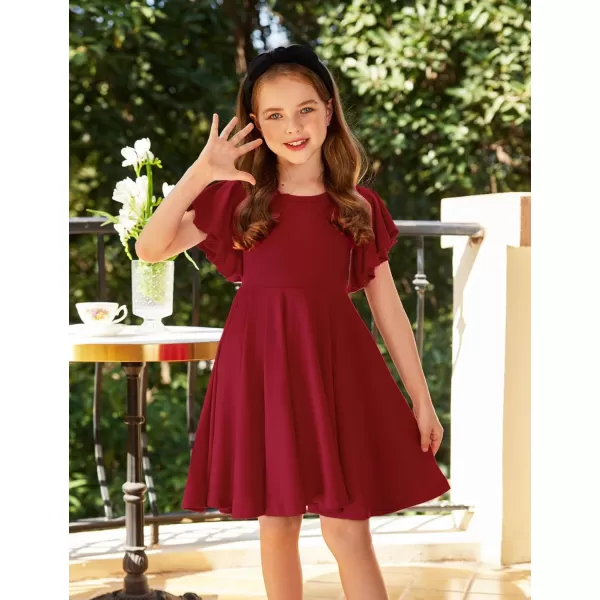 Arshiner Girls Dress Butterfly Sleeve Stretch A-Line Swing Skater Twirl School Dress with Pockets