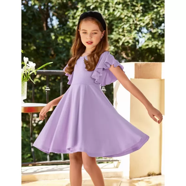 Arshiner Girls Dress Butterfly Sleeve Stretch A-Line Swing Skater Twirl School Dress with Pockets