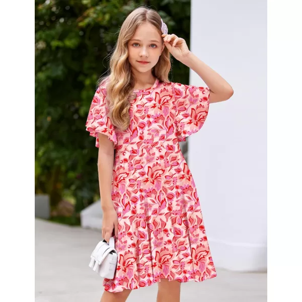 Arshiner Girls Dress Butterfly Sleeve Stretch A-Line Swing Skater Twirl School Dress with Pockets