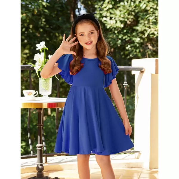 Arshiner Girls Dress Butterfly Sleeve Stretch A-Line Swing Skater Twirl School Dress with Pockets