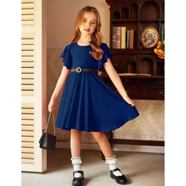 Arshiner Girls Dress Butterfly Sleeve Stretch A-Line Swing Skater Twirl School Dress with Pockets