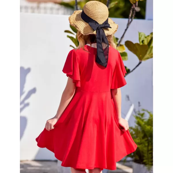 Arshiner Girls Dress Butterfly Sleeve Stretch A-Line Swing Skater Twirl School Dress with Pockets