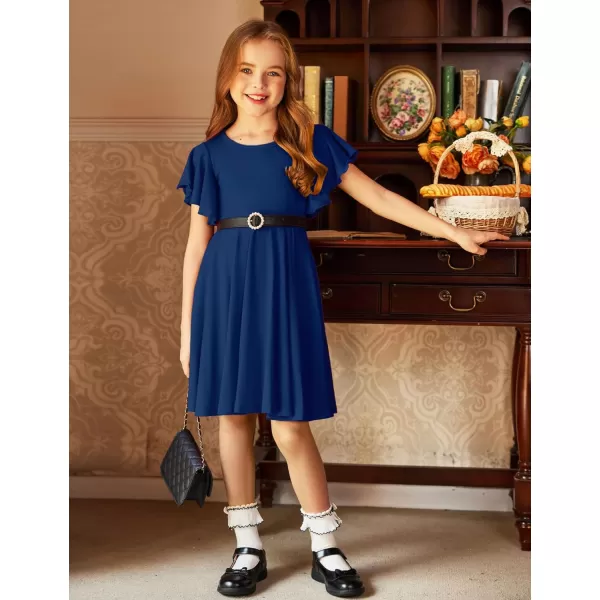 Arshiner Girls Dress Butterfly Sleeve Stretch A-Line Swing Skater Twirl School Dress with Pockets