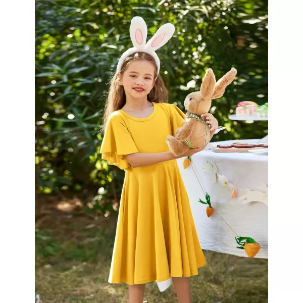 Arshiner Girls Dress Butterfly Sleeve Stretch A-Line Swing Skater Twirl School Dress with Pockets