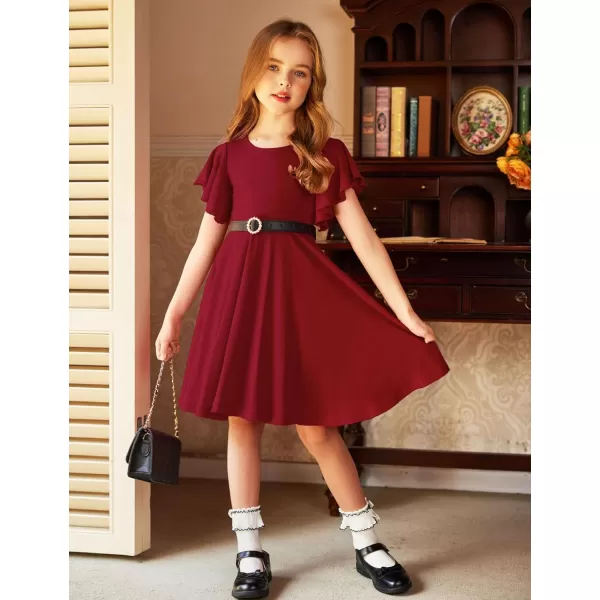 Arshiner Girls Dress Butterfly Sleeve Stretch A-Line Swing Skater Twirl School Dress with Pockets