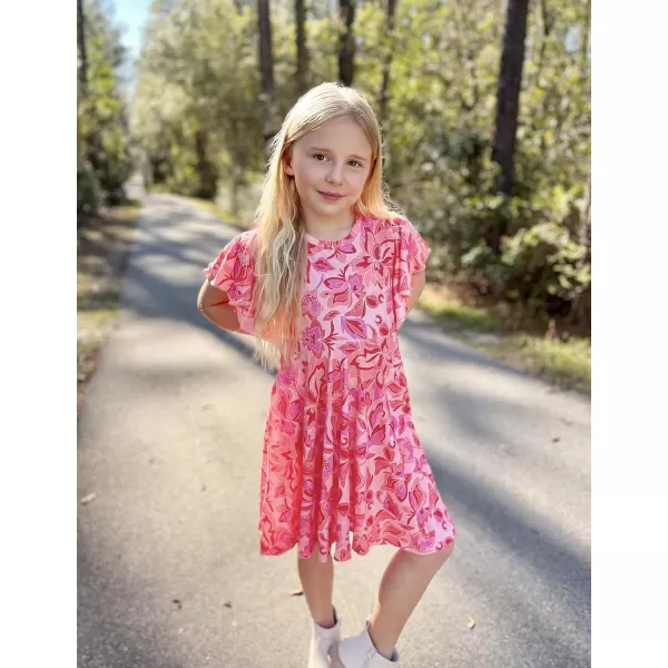 Arshiner Girls Dress Butterfly Sleeve Stretch A-Line Swing Skater Twirl School Dress with Pockets