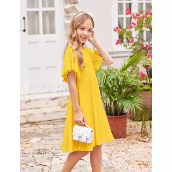 Arshiner Girls Dress Butterfly Sleeve Stretch A-Line Swing Skater Twirl School Dress with Pockets